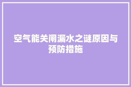 空气能关闸漏水之谜原因与预防措施 家具修理