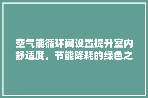 空气能循环阀设置提升室内舒适度，节能降耗的绿色之路 洁具维修