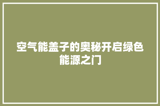 空气能盖子的奥秘开启绿色能源之门 家电维护