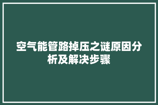 空气能管路掉压之谜原因分析及解决步骤 清洁保养