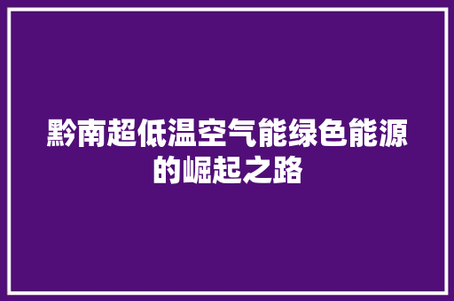 黔南超低温空气能绿色能源的崛起之路 空调