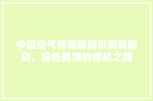 中国空气储能膨胀机创新驱动，绿色能源的崛起之路 水电维修