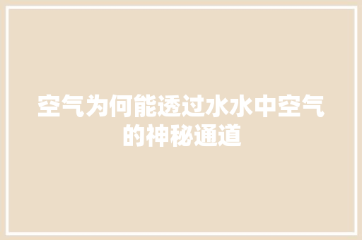 空气为何能透过水水中空气的神秘通道 旧房改造