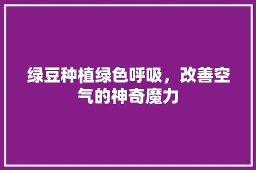 绿豆种植绿色呼吸，改善空气的神奇魔力 热水器