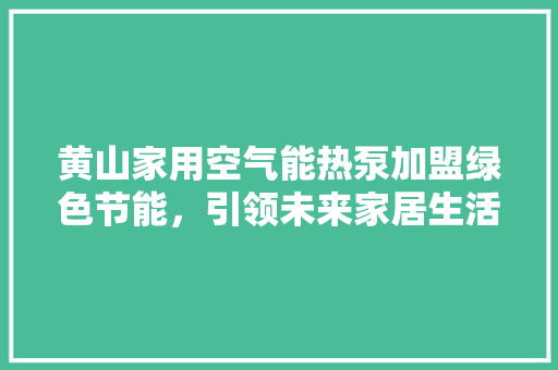 黄山家用空气能热泵加盟绿色节能，引领未来家居生活新风尚 清洁保养
