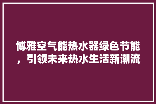 博雅空气能热水器绿色节能，引领未来热水生活新潮流 洁具维修