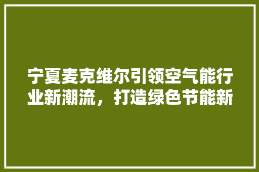 宁夏麦克维尔引领空气能行业新潮流，打造绿色节能新典范 热水器