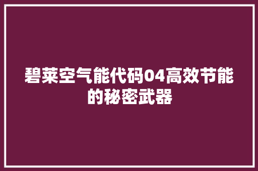 碧莱空气能代码04高效节能的秘密武器 龙头管件