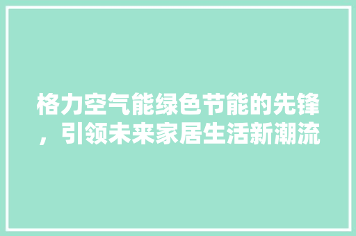 格力空气能绿色节能的先锋，引领未来家居生活新潮流 水电维修