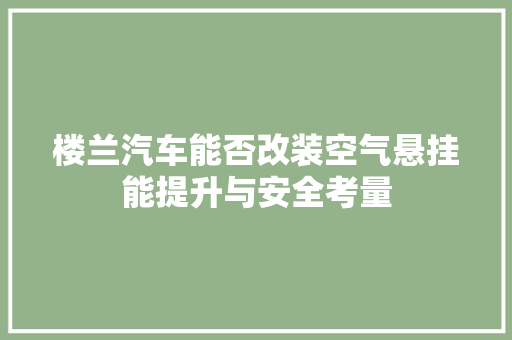 楼兰汽车能否改装空气悬挂能提升与安全考量 热水器
