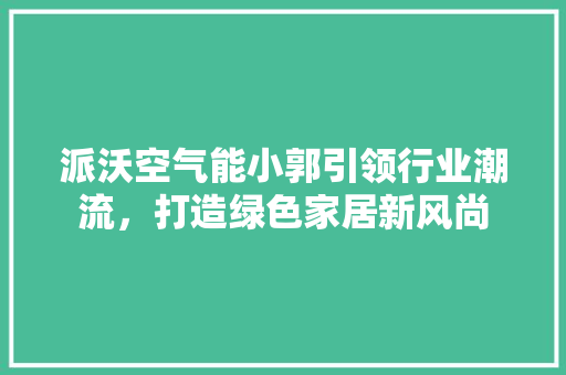 派沃空气能小郭引领行业潮流，打造绿色家居新风尚 局部翻新