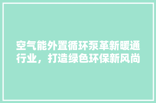 空气能外置循环泵革新暖通行业，打造绿色环保新风尚 旧房改造