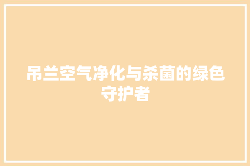 吊兰空气净化与杀菌的绿色守护者 家居维修