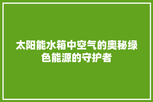 太阳能水箱中空气的奥秘绿色能源的守护者 水电维修