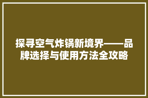 探寻空气炸锅新境界——品牌选择与使用方法全攻略 冰箱