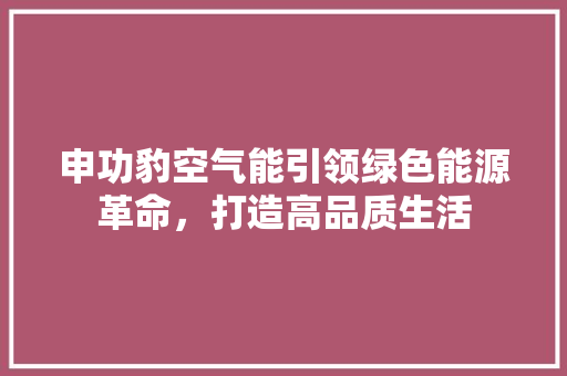 申功豹空气能引领绿色能源革命，打造高品质生活 空调