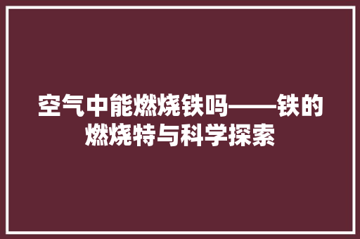 空气中能燃烧铁吗——铁的燃烧特与科学探索 洗衣机