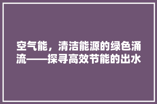 空气能，清洁能源的绿色涌流——探寻高效节能的出水奇迹 旧房改造