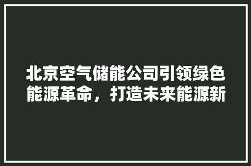 北京空气储能公司引领绿色能源革命，打造未来能源新生态 洁具维修