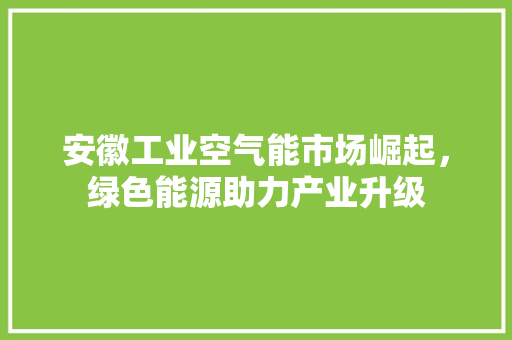 安徽工业空气能市场崛起，绿色能源助力产业升级 旧房改造