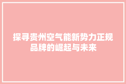 探寻贵州空气能新势力正规品牌的崛起与未来 家电维护