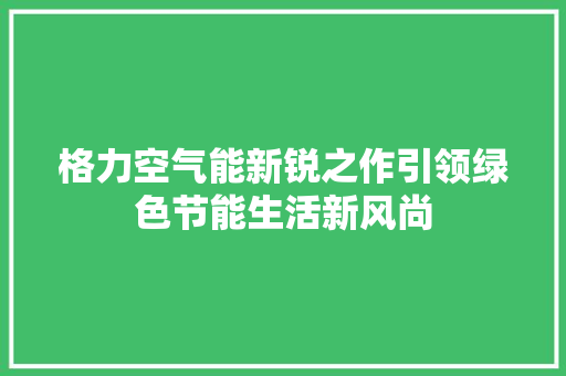 格力空气能新锐之作引领绿色节能生活新风尚 水电维修