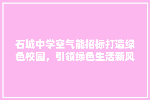 石城中学空气能招标打造绿色校园，引领绿色生活新风尚 家居维修