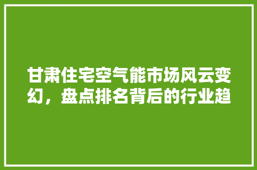 甘肃住宅空气能市场风云变幻，盘点排名背后的行业趋势 清洁保养