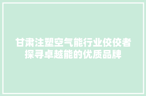 甘肃注塑空气能行业佼佼者探寻卓越能的优质品牌 水电维修