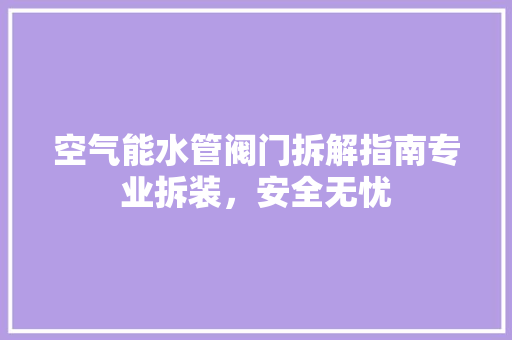 空气能水管阀门拆解指南专业拆装，安全无忧 热水器