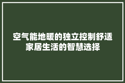 空气能地暖的独立控制舒适家居生活的智慧选择 家居维修