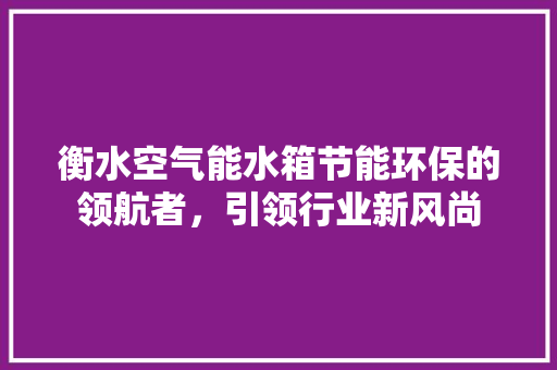 衡水空气能水箱节能环保的领航者，引领行业新风尚 水电维修