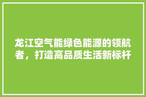 龙江空气能绿色能源的领航者，打造高品质生活新标杆 龙头管件