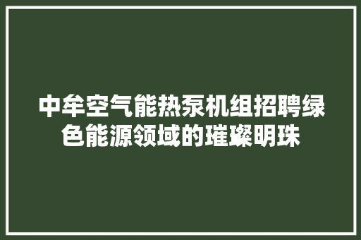 中牟空气能热泵机组招聘绿色能源领域的璀璨明珠 水电维修