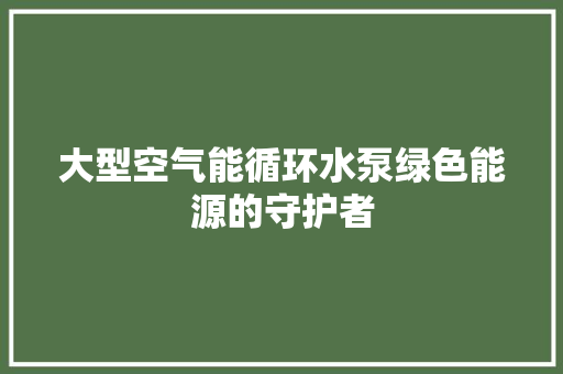 大型空气能循环水泵绿色能源的守护者 水电维修