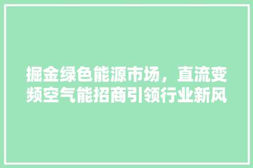 掘金绿色能源市场，直流变频空气能招商引领行业新风尚 家居维修