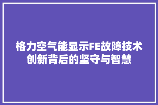 格力空气能显示FE故障技术创新背后的坚守与智慧 龙头管件