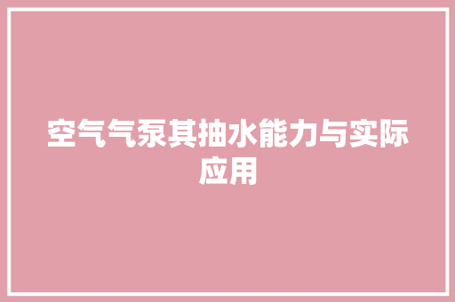 空气气泵其抽水能力与实际应用 冰箱