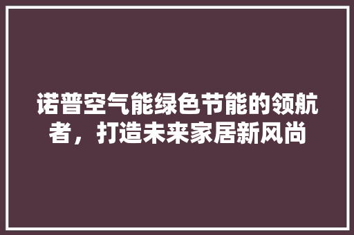 诺普空气能绿色节能的领航者，打造未来家居新风尚 龙头管件