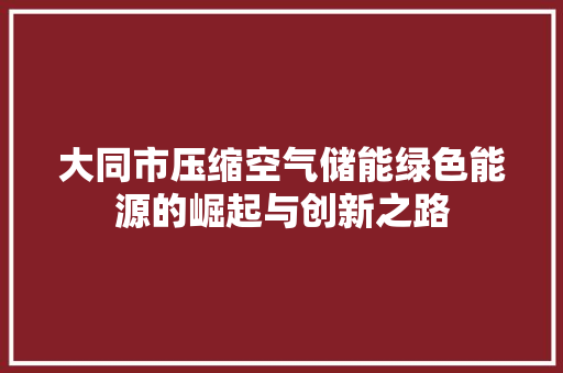 大同市压缩空气储能绿色能源的崛起与创新之路 家居维修