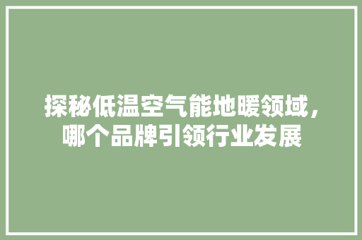 探秘低温空气能地暖领域，哪个品牌引领行业发展 清洁保养