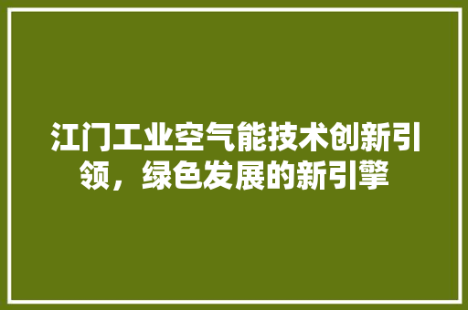江门工业空气能技术创新引领，绿色发展的新引擎 水电维修
