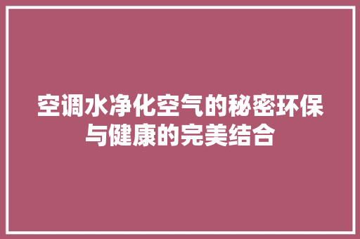空调水净化空气的秘密环保与健康的完美结合 清洁保养