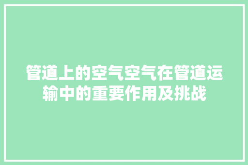 管道上的空气空气在管道运输中的重要作用及挑战 热水器