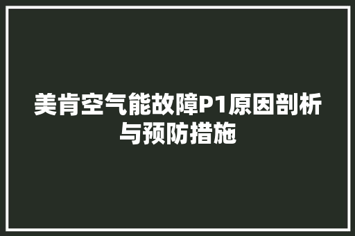 美肯空气能故障P1原因剖析与预防措施 家居维修