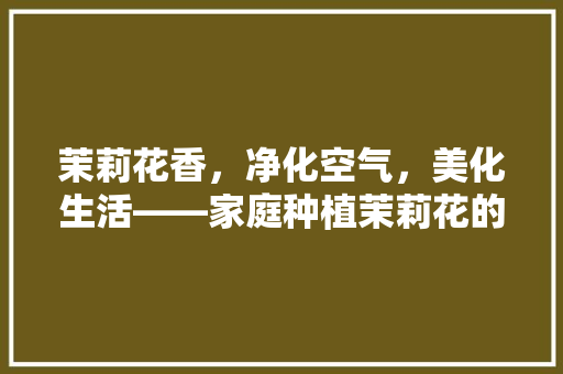 茉莉花香，净化空气，美化生活——家庭种植茉莉花的益处 旧房改造