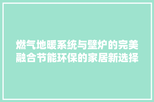 燃气地暖系统与壁炉的完美融合节能环保的家居新选择 洁具维修