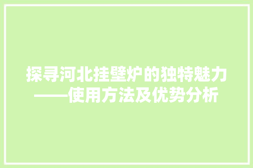 探寻河北挂壁炉的独特魅力——使用方法及优势分析 家电维护