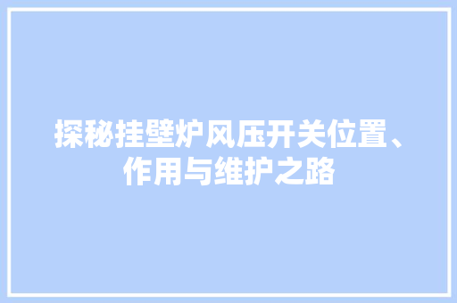 探秘挂壁炉风压开关位置、作用与维护之路 洁具维修