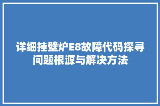 详细挂壁炉E8故障代码探寻问题根源与解决方法 洁具维修